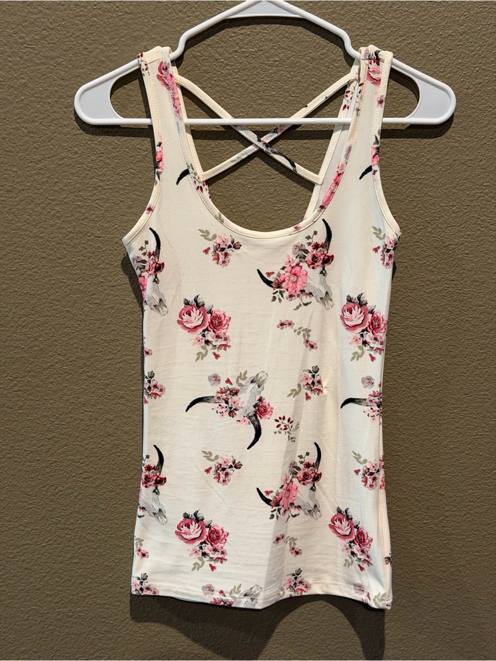 Wishful Park Cream Floral Tank with Pink Rose Print